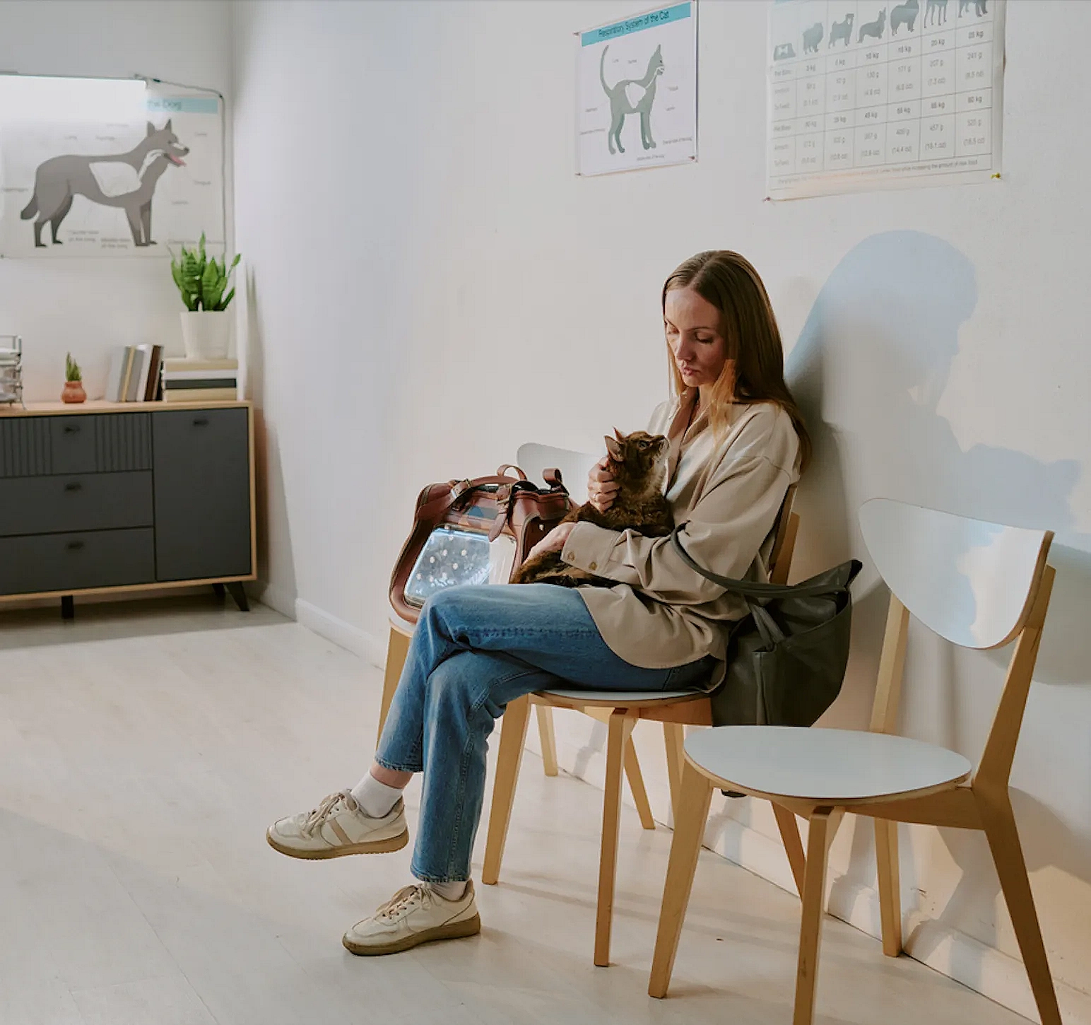 Woman waiting with cat at vet